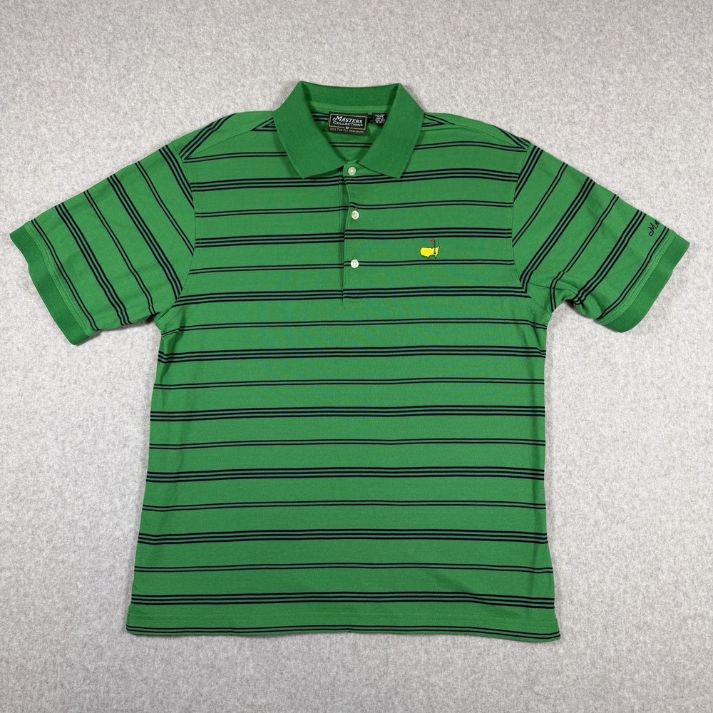 Vintage Masters Collection Golf Polo Shirt 100% Pima Cotton Green Striped